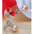 No lastimando tornillo redondo en barril perforado clip de perlas de agua dulce de plata en pendientes